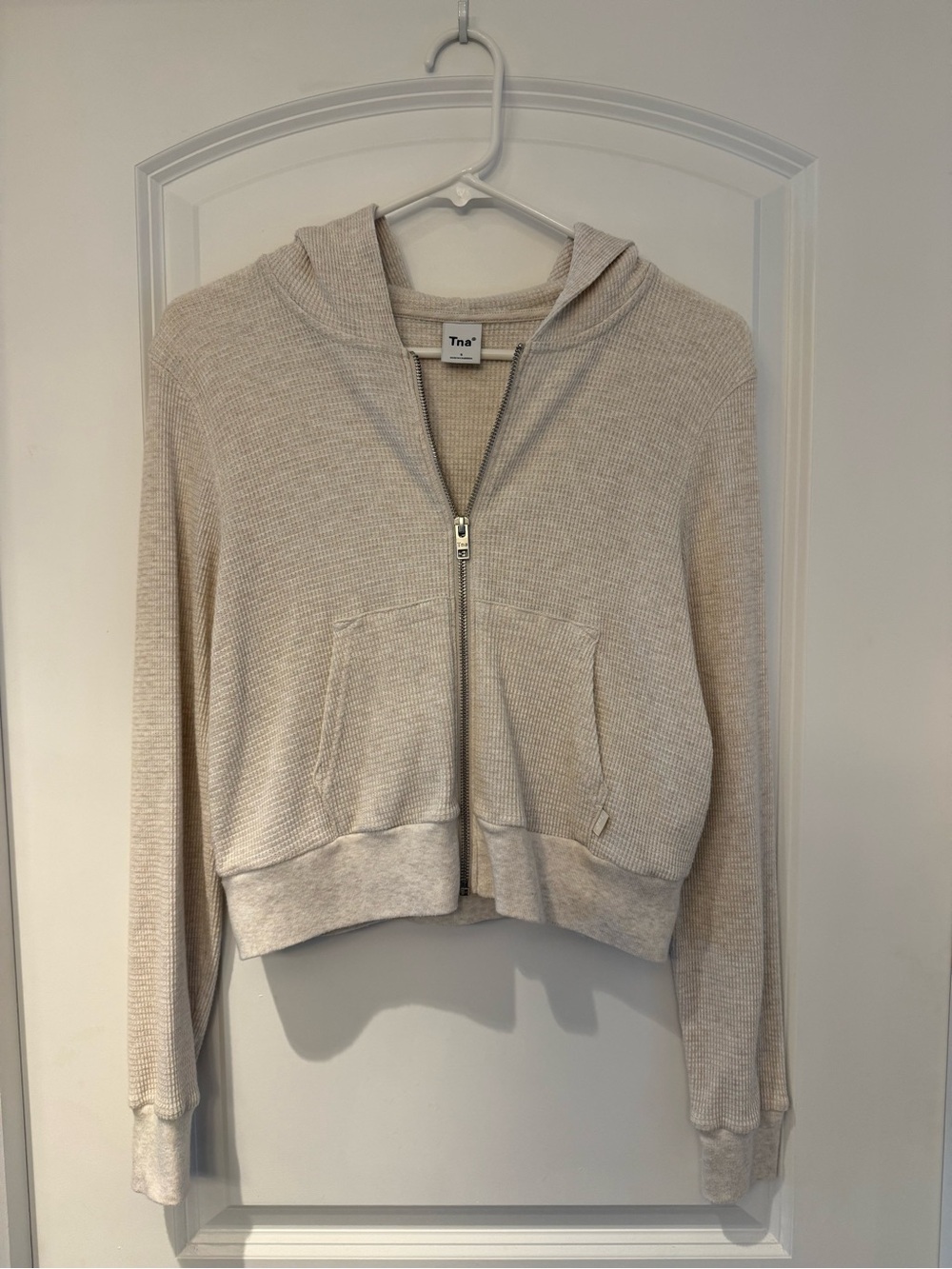 Aritzia TNA Waffle-Knit Zip Hoodie in Oatmeal